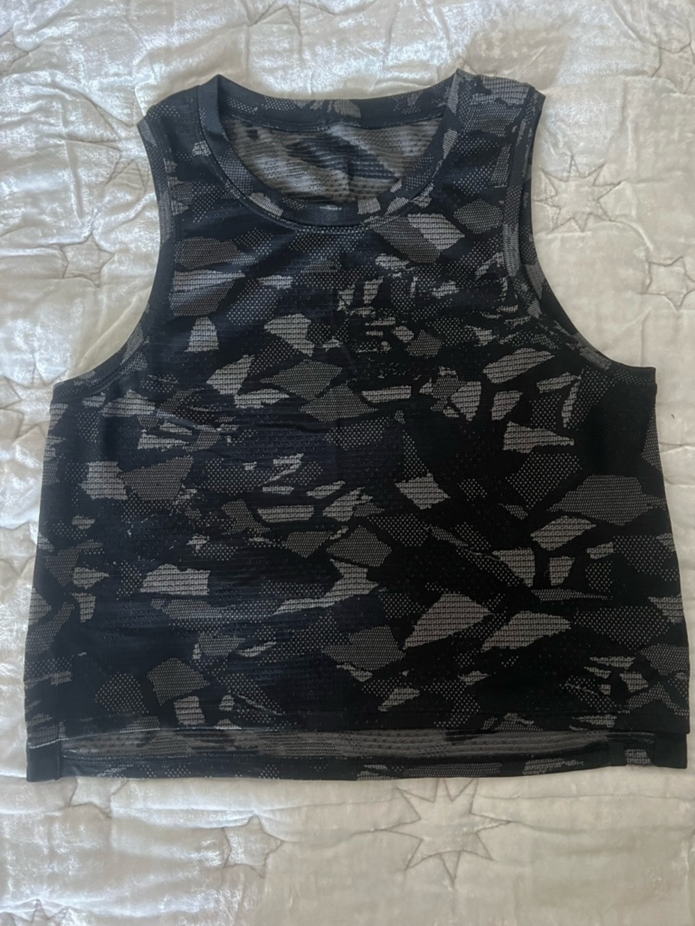Black and Gray Patterned Crop Tank by Lululemon.